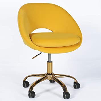 LAZZO Velvet Home Office Chair, Height Adjustable Swivel Computer Chair with Wheels, Soft Seat Task Chair with Sturdy Metal Base, Cute Modern Vanity Chair for Home Office/Bedroom/Living Room (Yellow)