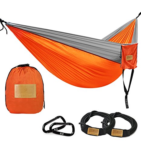 Greenmall Double Portable Camping Hammock, Soft Breathable Parachute Nylon Lightweight Hammock for Hiking Travel Backpacking Beach Garden, 660lbs Capacity, 106"X55", 3 YEAR WARRANTY.