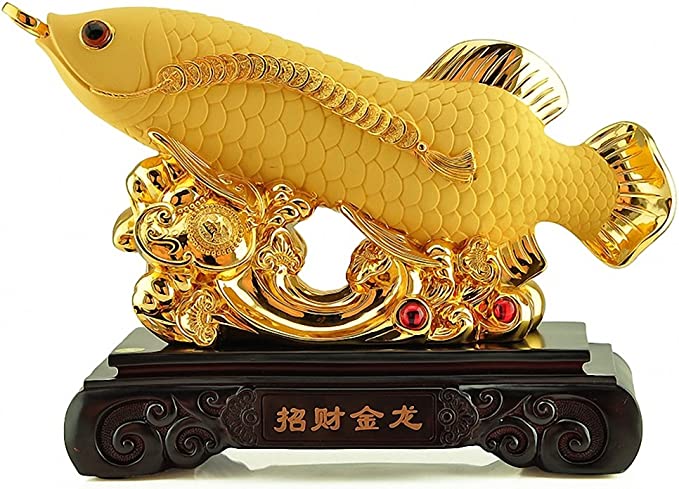 Wenmily Large Size Feng Shui Golden Wealth Arowana (Golden Dragon Fish) Lucky Fish Statue Figurine, Office Living Room Decoration,Best Gift for Business Opening,Feng Shui Decor