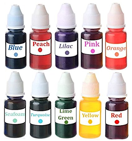 Soap & Bath bombs Colorant Set - 10 Bottles Of Liquid Colors for Soap and Bath bombs dye, Red, Yellow, Blue, Lilac, Peach, Seafoam, Turquoise, Lime Green, Pink and Orange. 0.30 Ounce Each Color .