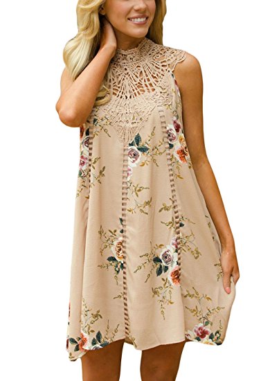 Dokotoo Womens Casual Summer Beach Boho Chiffon Floral Mini Dress