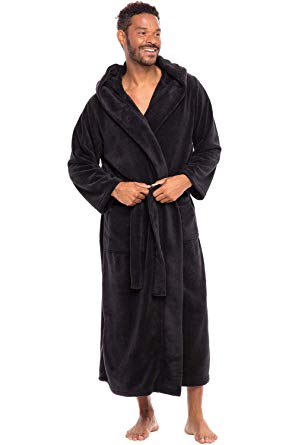 Alexander Del Rossa Men's Plush Fleece Robe with Hood, Warm Big and Tall Bathrobe