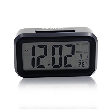 Hippih 5.3" Smart LED Alarm Clock Bedside Digital Snooze Table Clock with Sensor Light and Date Temperature Display(Black)