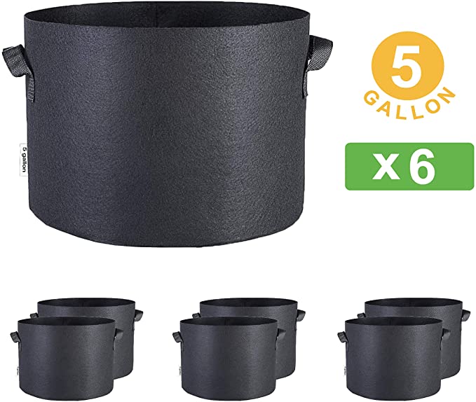 Oppolite 5 Gallon 6-Pack Planting Grow Bags Black Fabric Grow Pots for Hydroponic Indoor Plant Growing (5 Gallon)