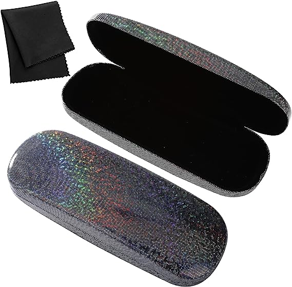 Yolev Hard Shell Eyeglasses Cases Glitter Case Unisex Glasses Case with Cleaning Cloth Sunglasses Case for Women Men