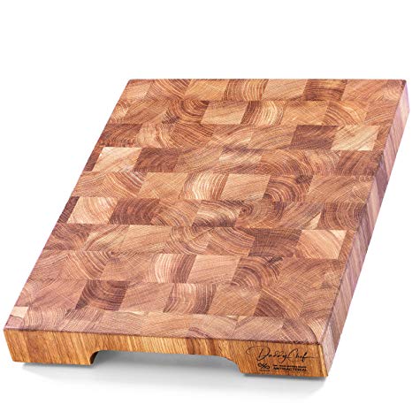 Daddy Chef End Grain cutting board - chopping board - wood board - cutting boards for kitchen - wooden cutting boards large 16 in x 12 in Antibacterial Oak hardwood cutting board - butcher block wood