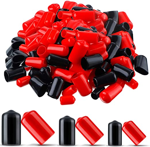 90 Pieces Screw Rubber Thread Protector Safety Cover Vinyl Flexible Rubber End Caps for Tubular Steel Wood or Plastic, Black and Red Assorted 1/4 Inch to 1/2 Inch 3 Sizes