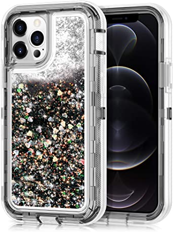 JAKPAK Compatible with iPhone 12 Pro Max Case for Girls Women Glitter Sparkle Case Heavy Duty Shockproof Protective Case with PC Bumper TPU Cover Compatible with iPhone 12 Pro Max 6.7 inch Black