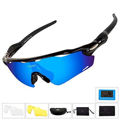 BATFOX Polarized Sports Suanglasses Cycling Glasses with Interchangeable Lenses, TR90 Unbreakable Frame,Comfortable Silicone Leg,100% UV Protection for Baseball Skiing Driving Golf Running Cycling