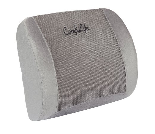 ComfiLife Memory Foam Orthopedic Back Support Lumbar Pillow with 3D Ventilative Mesh for Lower Back Pain and Posture Support Great for Office Chair and Car Seat with Adjustable Strap Gray
