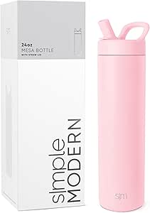 Simple Modern Water Bottle with Straw lid | Insulated Stainless Steel Thermos | Reusable Travel Water Bottles for Gym & Sports | Leak Proof & BPA Free | Mesa Collection | 24oz, Blush