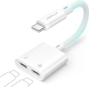 JSAUX USB C Splitter, 2 in 1 USB C Headphone and Charger Adapter, Type C to USB C Audio with PD Fast Charging Dongle Compatible with iPhone 15 Pro Max, Samsung Galaxy S23/S22/S21 Ultra, iPad, Pixel