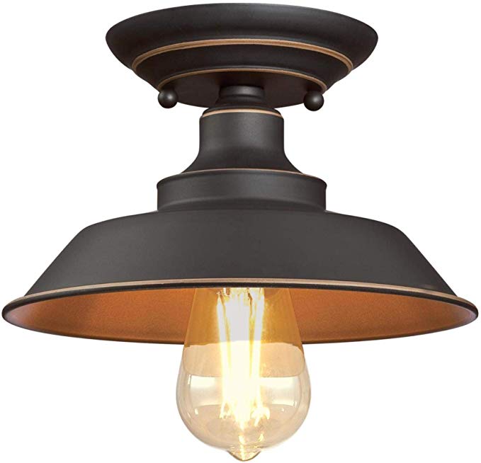 Westinghouse Lighting 6370100 Iron Hill 9-Inch, One-Light Indoor Semi Flush Mount Ceiling Light, Oil Rubbed Bronze Finish with Highlights