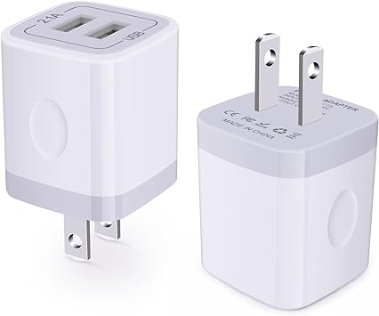 USB Adapter Wall Charger, 2Pack 2.1A Dual Port Charger Block 5V Power Brick USB Outlet Plug Charging Box Base Cube for iPhone 15 14 13 12 11 Pro Max SE XR XS X 8 7 6 Plus, Samsung Galaxy S24 S23 S22