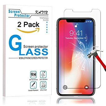 iPhone X Screen Protector - KATIN [2-Pack] Apple iPhone X / iPhone 10 (2017) Premium Tempered Glass 9H Hardness , Bubble Free , 3D Touch Compatible , Lifetime Replacement Warranty