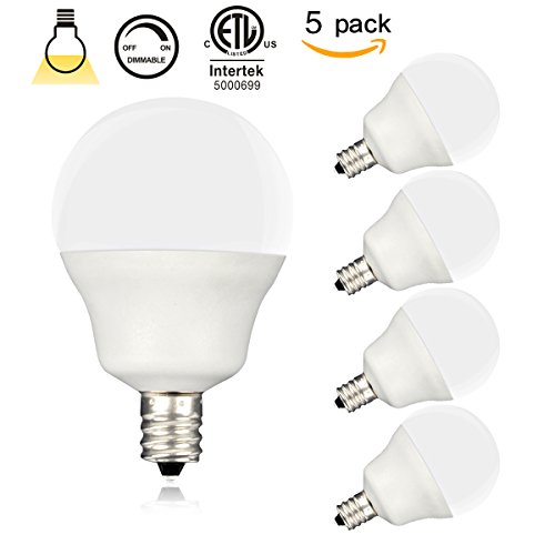 (Pack of 5,Warm White) zhuy 5w E12 LED Candle Bulbs, Dimmable, Round Shape, 40w Equivalent, Candelabra LED, Candelabra Bulb