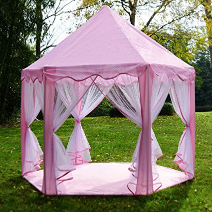 JAXPETY Pink Princess Castle Kids Play Tent Children Playhouse -Indoor and Outdoor Use