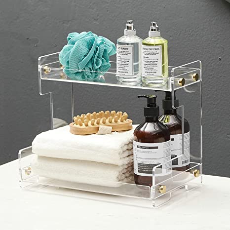 Hiendure Bathroom Counter Organizer 2-Tier Bathroom Organizer Countertop Cosmetics Organizer Vanity Storage Shelf Rack for Bathroom Bedroom Kitchen