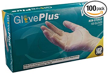AMMEX - IV46100-BX - Vinyl Gloves - GlovePlus - Disposable, Powdered, Non-Sterile, 4 mil, Large, Clear (Box of 100)
