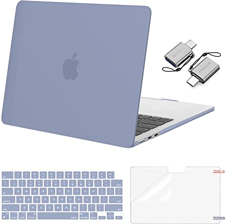 MOSISO Compatible with MacBook Air 13.6 inch Case 2022 2023 Release A2681 M2 Chip Liquid Retina Display Touch ID, Plastic Hard Case&Keyboard Skin&Screen Protector&Type C Adapter 2 Pack, Lavender Gray