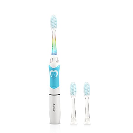 SEAGO Official Family Electric Toothbrush For Kids Waterproof Replaceable Smart Timer & 2 Extra Heads For Kids (Age of 5 )Battery Traveling Electric Brushes SG977(Blue)