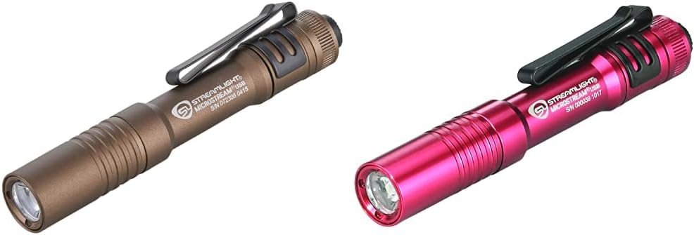 Streamlight 66608 MicroStream 250-Lumen USB Rechargeable Pocket Flashlight, Clear Retail Packaging, Coyote & 66602 250-Lumen MicroStream USB Rechargeable Pocket Flashlight, Clear Retail Packaging, Red