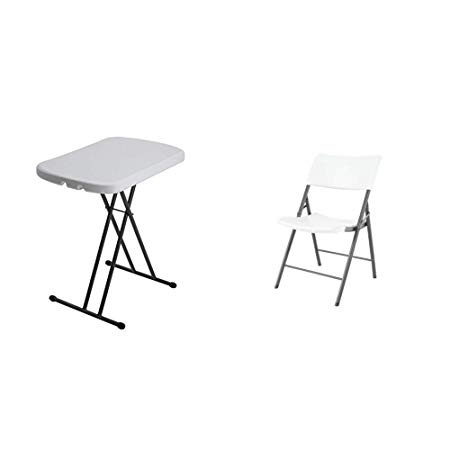Lifetime 2 ft (0.66 m) Personal Folding Table, White with Set of 4 Chairs