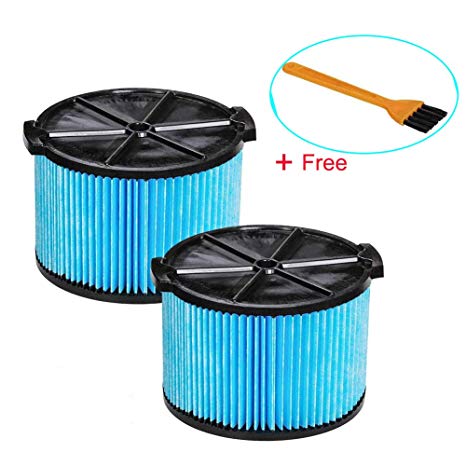 VideoPUP VF3500 Replacement Vacuum Cleaner 3-Layer Wet Dry Vacuum Filters Vacuum Cartridge Filter Compatible with 3-4.5 Gallon HEPA Media Filter with 1PC Brush for Free (2 Pack)