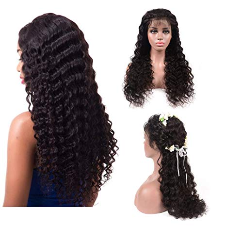 Perstar 360 Lace Front wigs Deep Wave human hair Lace Frontal Wigs with baby Hair Brazilian Deep Wave Wet and Wavy human hair wigs 150% Density for black Women(20"-360 wig, 360 front wig)