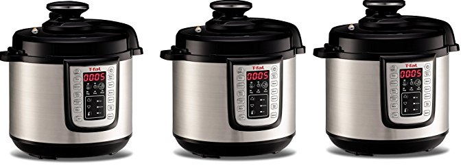 T-fal CY505E XbFzLf, 12-in-1 Programmable Electric Pressure Cooker with 25 Built-In Smart Programs / Ceramic Nonstick Cooking Pot and Stainless Steel Housing 1000-Watts, 3Pack 6.3-Quart, Silver