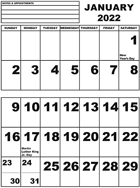 Jumbo Print Calendar- 2022