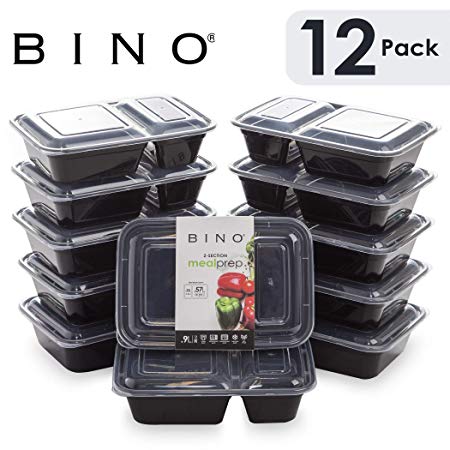 BINO Meal Prep Containers with Lids - 2 Compartment /30 oz [12-Pack] - Bento Box Lunch Containers for Adults Food Containers Meal Prep Food Prep Containers Tupperware Set