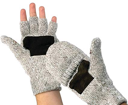 Loritta Warm Wool Knitted Gloves Convertible Fingerless Gloves With Mitten Cover Beige