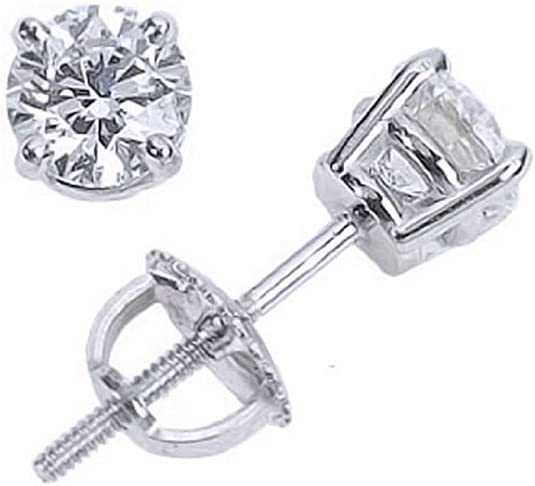 3/4 Carat Solitaire Diamond Stud Earrings Round Brilliant Shape 4 Prong Screw Back (J-K Color, I1 Clarity)