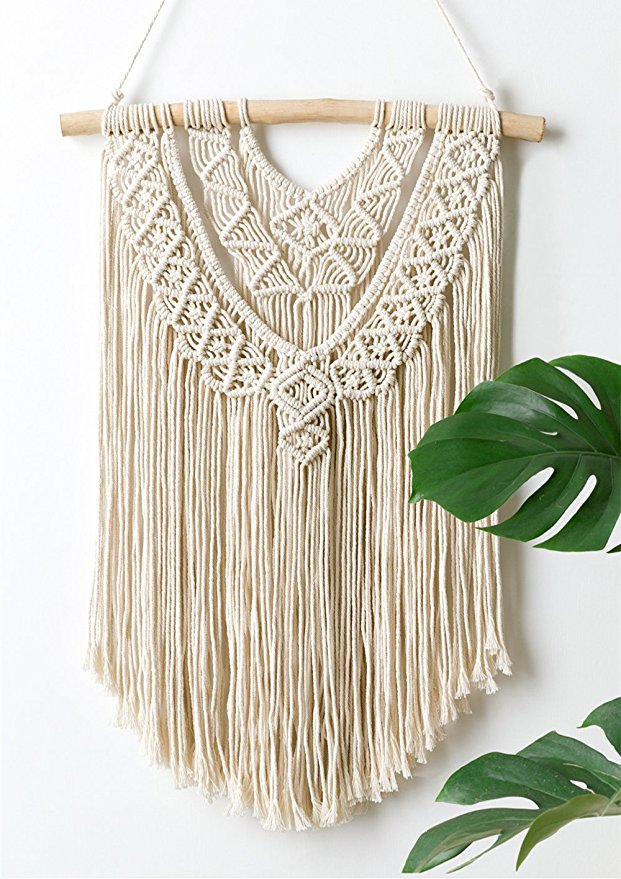 Mkono Macrame Wall Hanging Driftwood Woven Wall Art Boho Home Decor, 17" W X 24" L