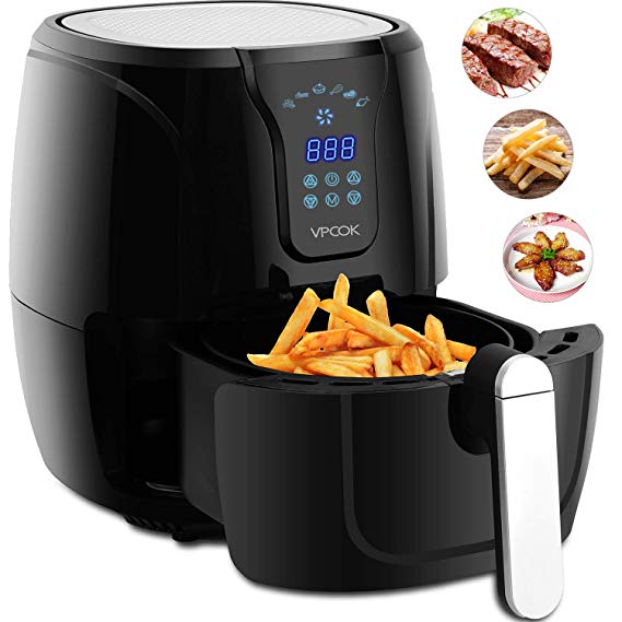 Air Fryer Vpcok Heath Fryer Healthy Cooker with Rapid Air Circulation System, 1300W, Black, Oil Free with Adjustable Temperature Control and Timer Healthy and Low Fat Cooking