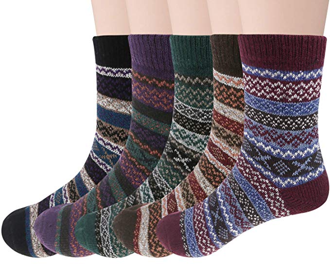 Justay 5 Pairs Womens Wool Socks Knit Cozy Warm Socks Winter Socks Gifts for women