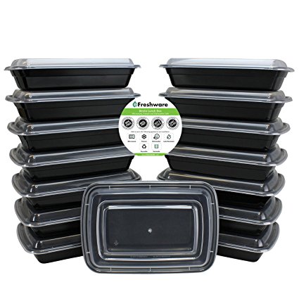 Freshware 150-Pack 1 Compartment Bento Lunch Boxes with Lids - Stackable, Reusable, Microwave, Dishwasher & Freezer Safe - Meal Prep, Portion Control, 21 Day Fix & Food Storage Containers (28oz)