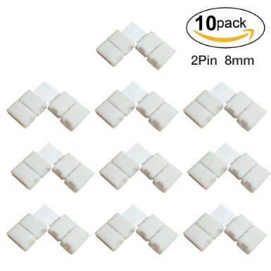 LightingWill 10pcs Pack L Shape Solderless Snap Down 2Conductor LED Strip Connector for Right Angle Corner or 90degree Turning Connection of 8mm Wide 3528 2835 Single Color Flex LED Strips