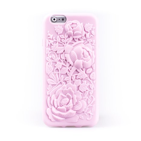 Apple iPhone 6 / 6s (4.7 inch screen) CASE123® 3D Raised Rose Flower Soft TPU Gel Skin Case Cover with Anti-Slip Grip Bars - Pink