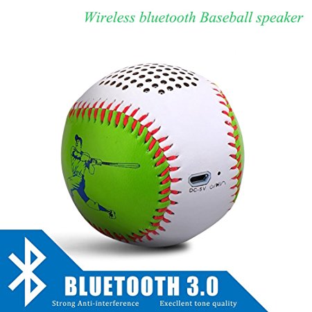 Flesser® Leather Cover Baseball Shaped Hand-Stitching Wireless Bluetooth Baseball Rechargeable Speakers Hand-free Call Mini Speaker 3.0 tech best adapter Music Devices (Green)