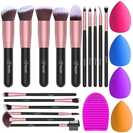 BESTOPE Makeup Brushes 16PCs Rose Gold Makeup Brush Set Synthetic Foundation Powder Concealer Blush Brushes and Eye Brushes with Makeup Sponge and Brush Egg