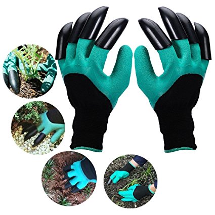 Petiner Garden Genie Gloves with Fingertips Claws Quick Easy to Dig and Plant Safe for Rose Pruning Gloves Mittens Digging gloves(Claws on EACH Hand)