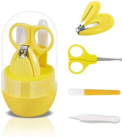 Baby Nail Kit, Molylove 4-in-1 Baby Nail Care Set with Cute Case, Baby Nail Clipper, Scissors, Nail File & Tweezers, Baby Manicure Kit for Newborn, Infant, Toddler, Kids-Yellow