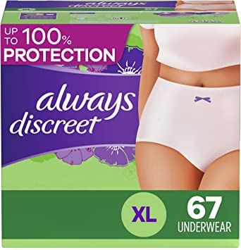 Always Discreet Incontinence & Postpartum Incontinence Underwear for Women, Extra-Large, Maximum Protection, Disposable, 67 Count