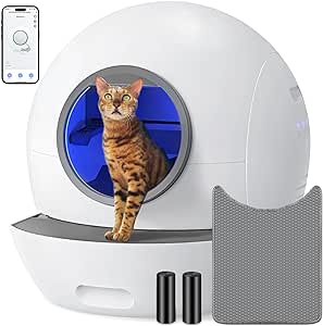 Self Cleaning Litter Box, Upgraded Automatic Cat Litter Box Self Cleaning for Multi Cats, 60L Smart Litter Box with Mat Safety Protection/Odor Removal 1-Year Machine KungFuPet W-arranty