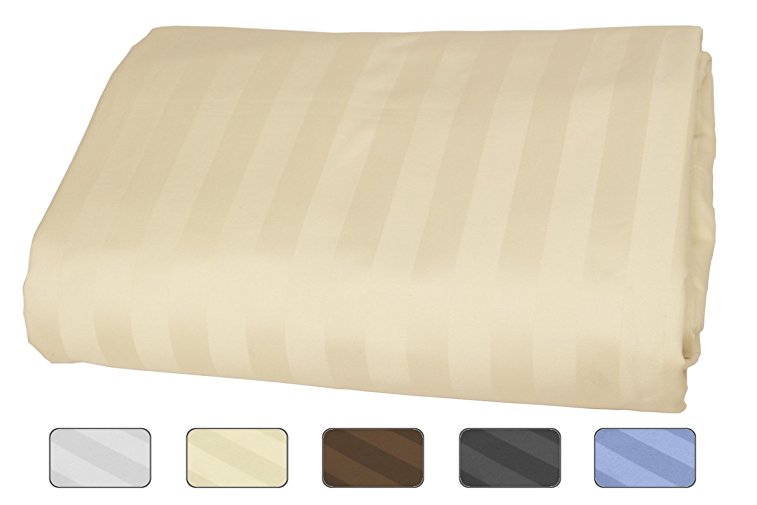 American Pillowcase 100% Egyptian Cotton Luxury Striped 540 Thread Count Fitted Sheet with Wrinkle Guard - California King, Ivory