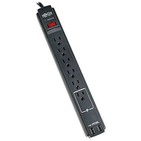 Tripp Lite 6 Outlet Surge Protector Power Strip 6ft Cord 990 Joules Dual USB Charging & $20K INSURANCE (TLP606USBBTAA)