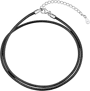 U7 1MM/2MM Black Leather Necklace for Women Men, Leather Choker Necklace with 925 Sterling Silver Clasp, 16-28 Inches