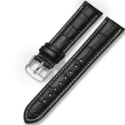 iStrap Genuine Calf Leather Watch Band Alligator Grain Padded for Men Women Color & Width (18mm,19mm, 20mm,21mm,22mm or 24mm) Gold Silver